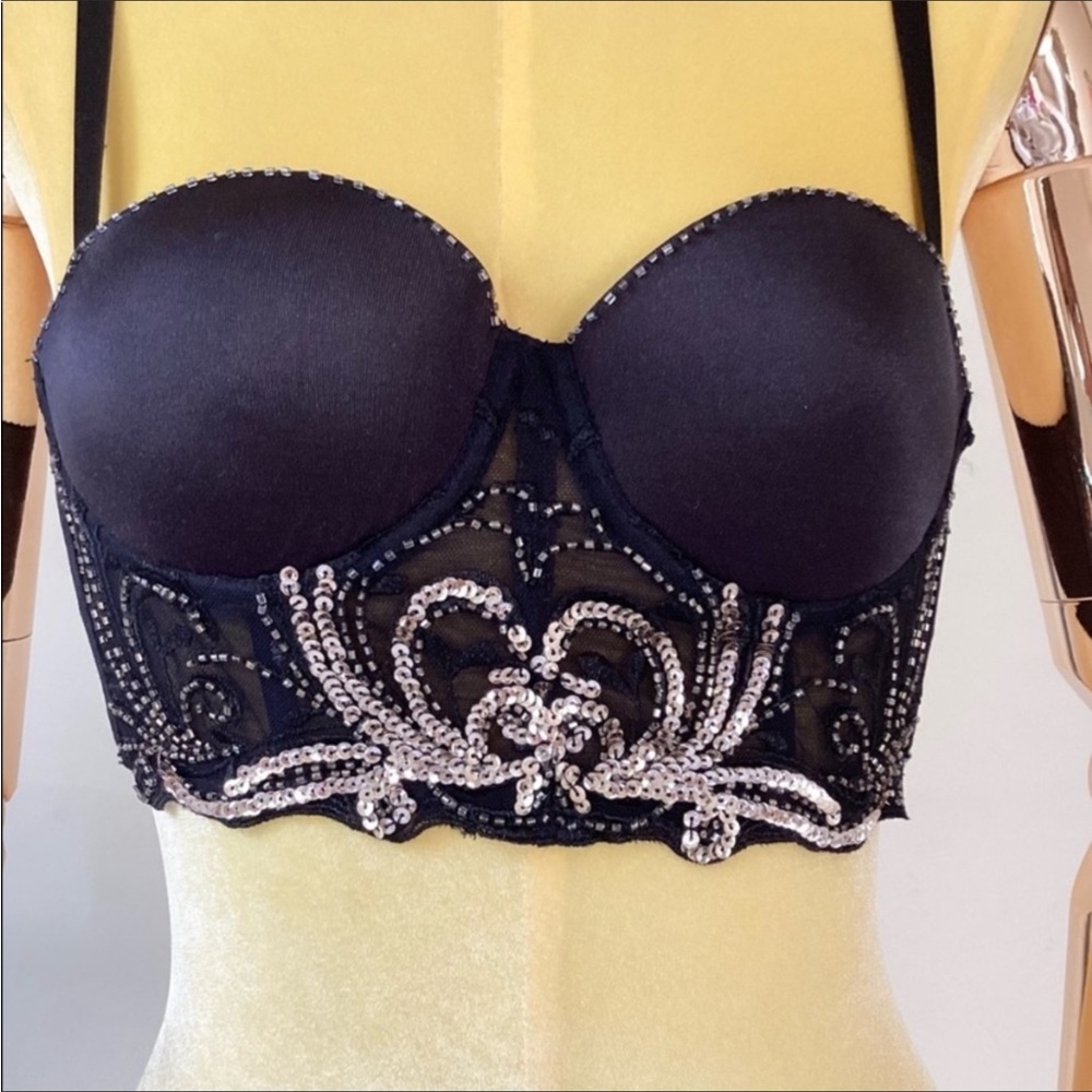 Bebe Bustier Black Sequin Embellishments Bra SZ XS